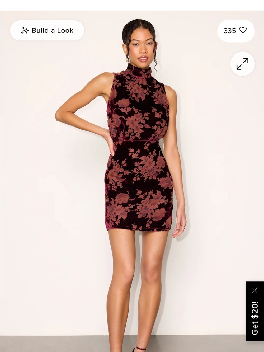 Lulu's Burgundy Floral Velvet Mock Neck Mini Dress